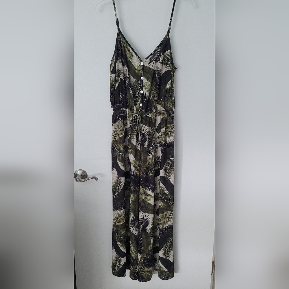Show Me Your Mumu Palm Leaf Tropical Print Jumpsuit M Wide Leg